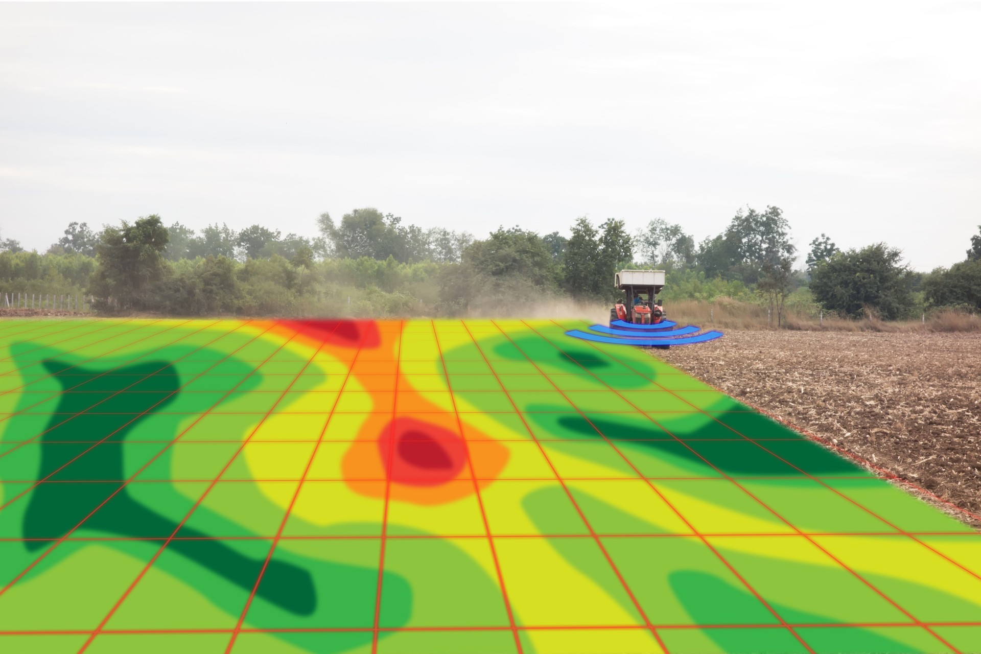 smart agriculture concept, farmer use infrared in tractor with high definition soil mapping while planting,conduct deep soil scan during a tillage pass include organic, ec, om, Nitrogen,seed rate